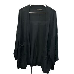 ZARA BASICS Knit Navy Blue open front cardigan jacket Sz Large Wide Sleeves